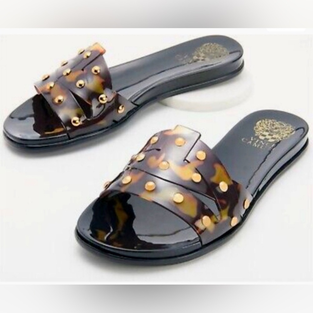 NIB Vince Camuto Emelon Studded Jelly Slide Sandals | Tortoise | Size: 7